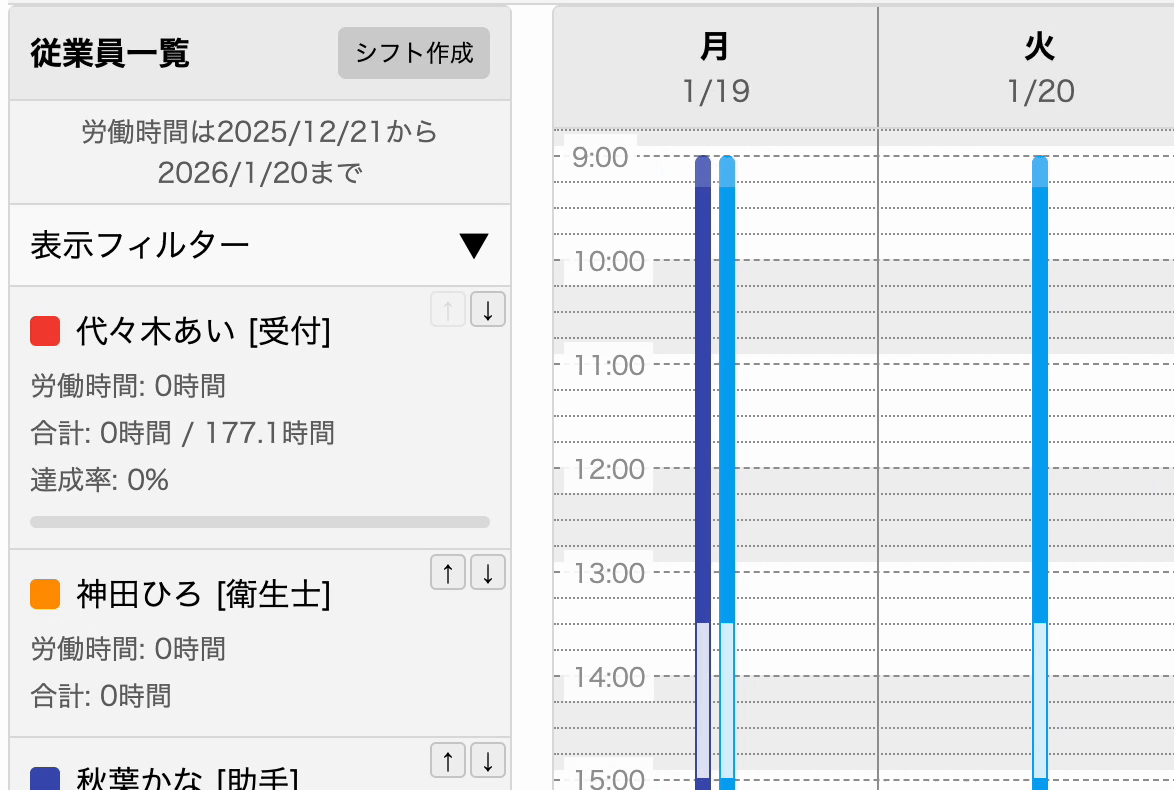 ドラッグ&ドロップでシフト作成